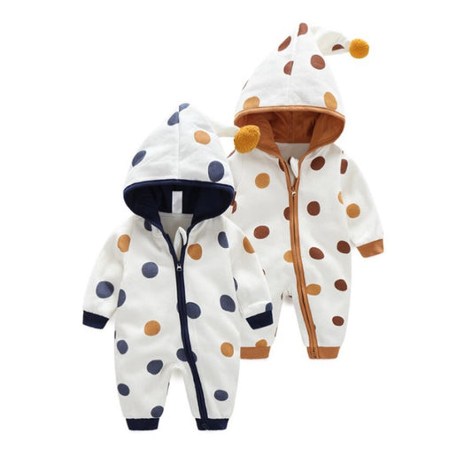 Baby Hooded Romper - Toddlers Polka Dot Jumpsuit - Just Kidding Store