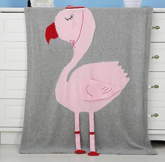 Cotton Knitted Flamingo Baby and Kids Blanket - Just Kidding Store