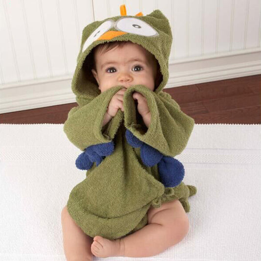 Green Owl baby bathrobe terry towel - Just Kidding