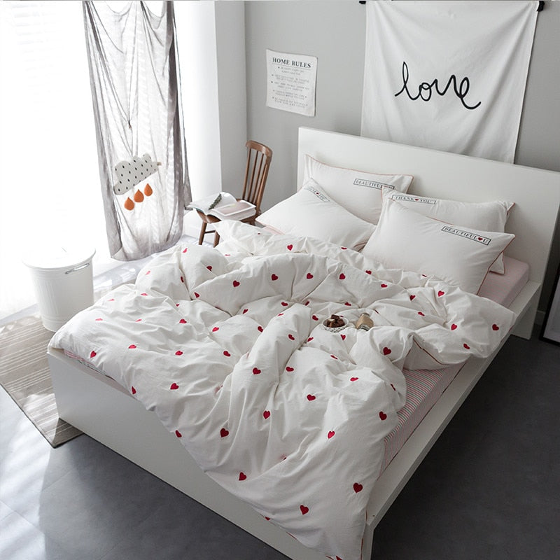 Red Hearts Embroidered Kids Girls Bedding Set - Just Kidding Store