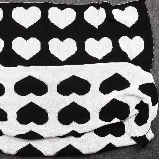 Black Hearts Cotton Knitted Kids Blanket - Just Kidding Store