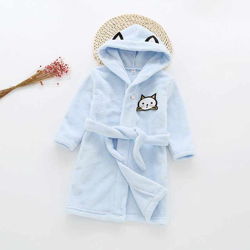 Flannel Bathrobe Night Gown - Kawaii Kitty Blue - Just Kidding Store