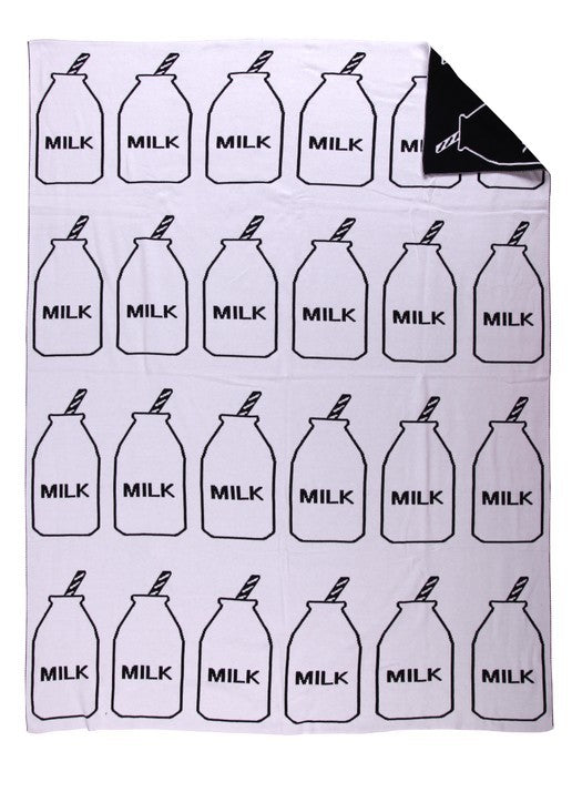 White Milk Cotton Knitted Blanket - Milk Bottle Kids Plaid - Just Kidding Store