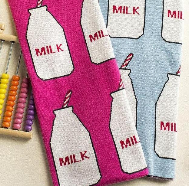 Blue Pink MiIk Bottle Kids Cotton Knitted Blanket - Just Kidding Store