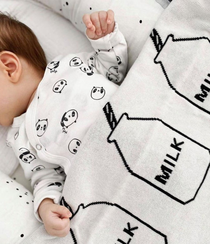 White Milk Cotton Knitted Blanket - Milk Bottle Kids Plaid - Just Kidding Store