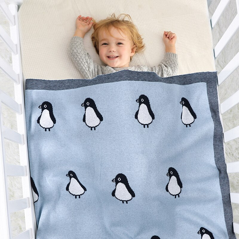 Baby Penguin Cotton Knitted Blanket - Just Kidding Store