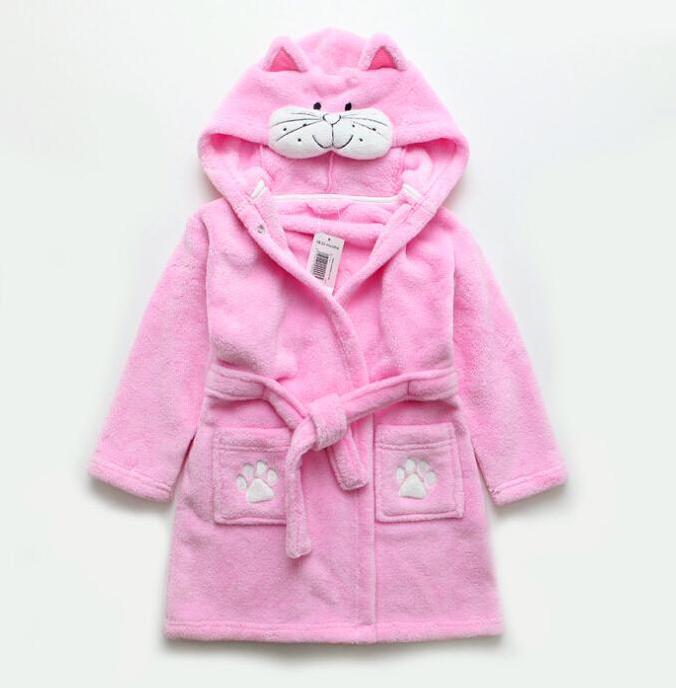 Pink Cat flannel kids bathrobe nightgown - Just Kidding Store