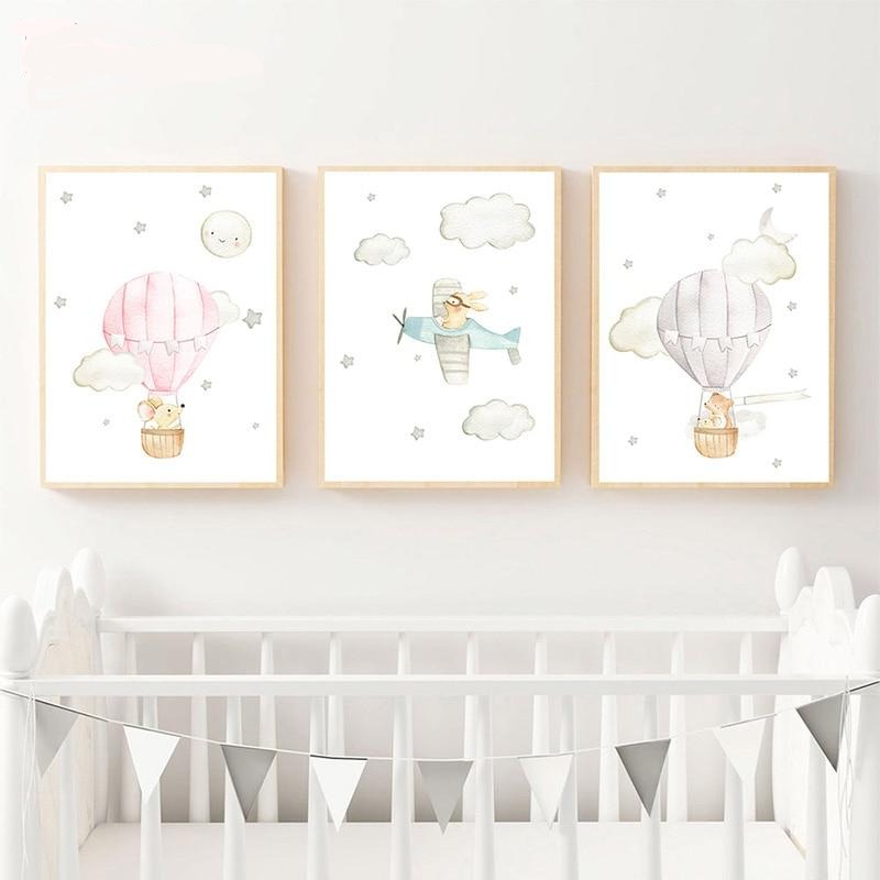 Hot Air  Balloon, Airplane, Car Canvas Wall Art Nursery Prints - Just Kidding Store