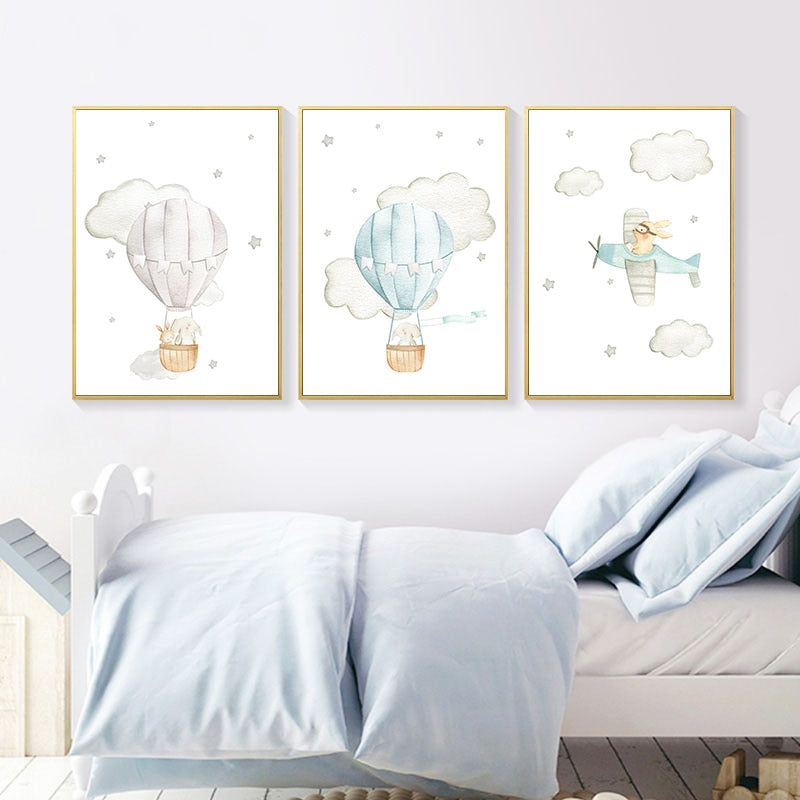 Hot Air  Balloon, Airplane, Car Canvas Wall Art Nursery Prints - Just Kidding Store