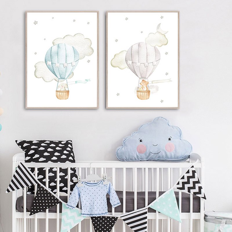 Hot Air  Balloon, Airplane, Car Canvas Wall Art Nursery Prints - Just Kidding Store