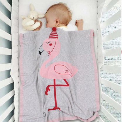 Flamingo Knitted Kids Blanket - Gray, Pink, White - Just Kidding Store