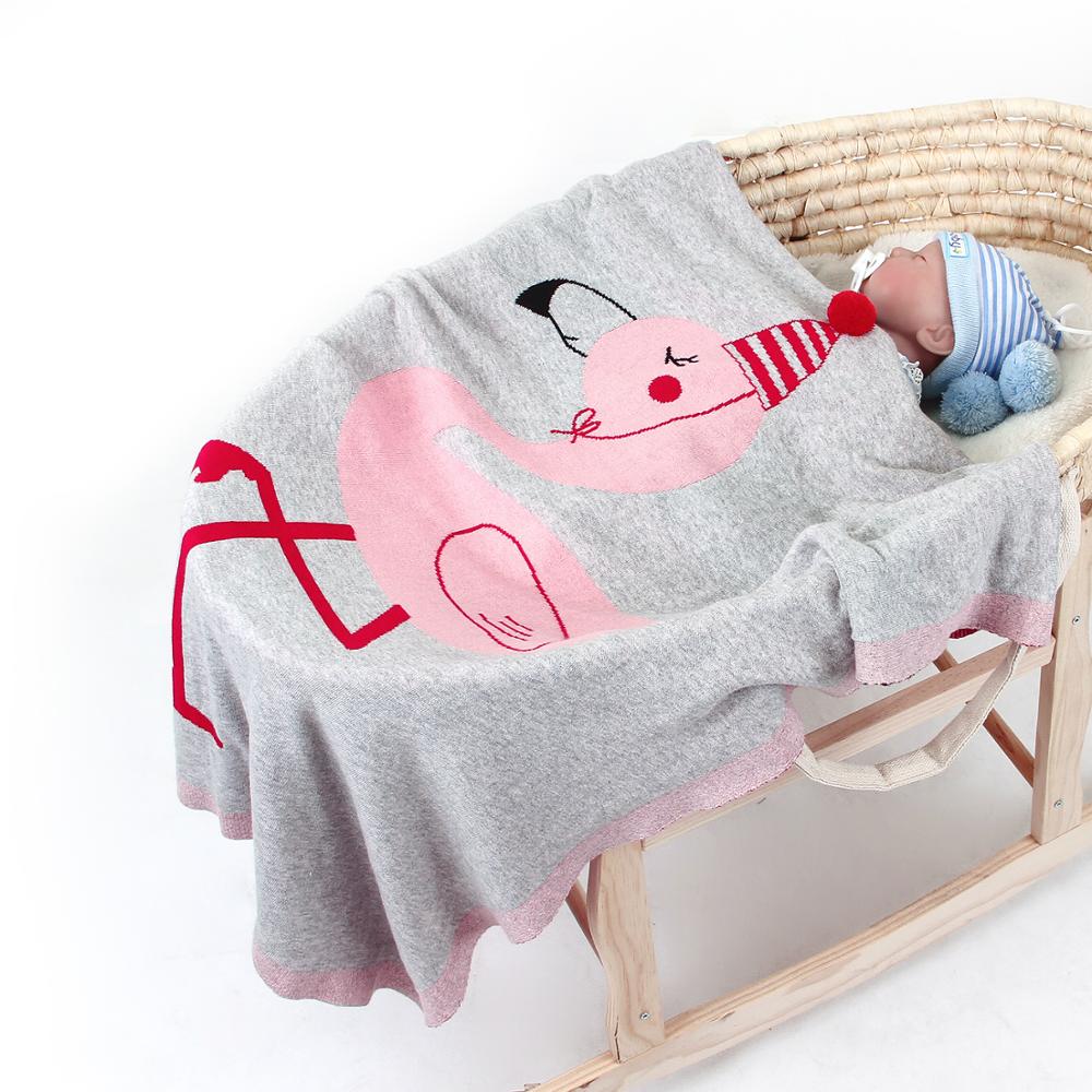 Flamingo Knitted Kids Blanket - Gray, Pink, White - Just Kidding Store