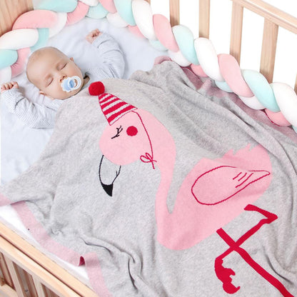 Flamingo Knitted Kids Blanket - Gray, Pink, White - Just Kidding Store