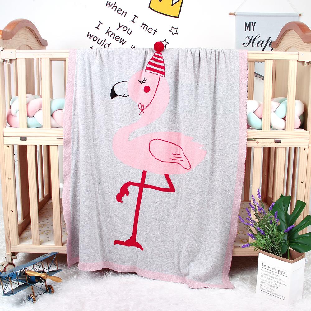 Flamingo Knitted Kids Blanket - Gray, Pink, White - Just Kidding Store