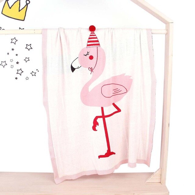 Flamingo Knitted Kids Blanket - Gray, Pink, White - Just Kidding Store