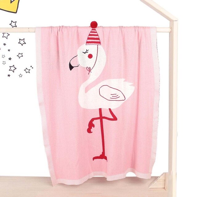 Flamingo Knitted Kids Blanket - Gray, Pink, White - Just Kidding Store
