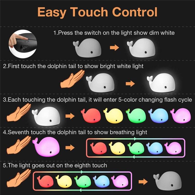 Whale LED Night Light Tap Control Color Changing Lamp - Just Kidding Store
