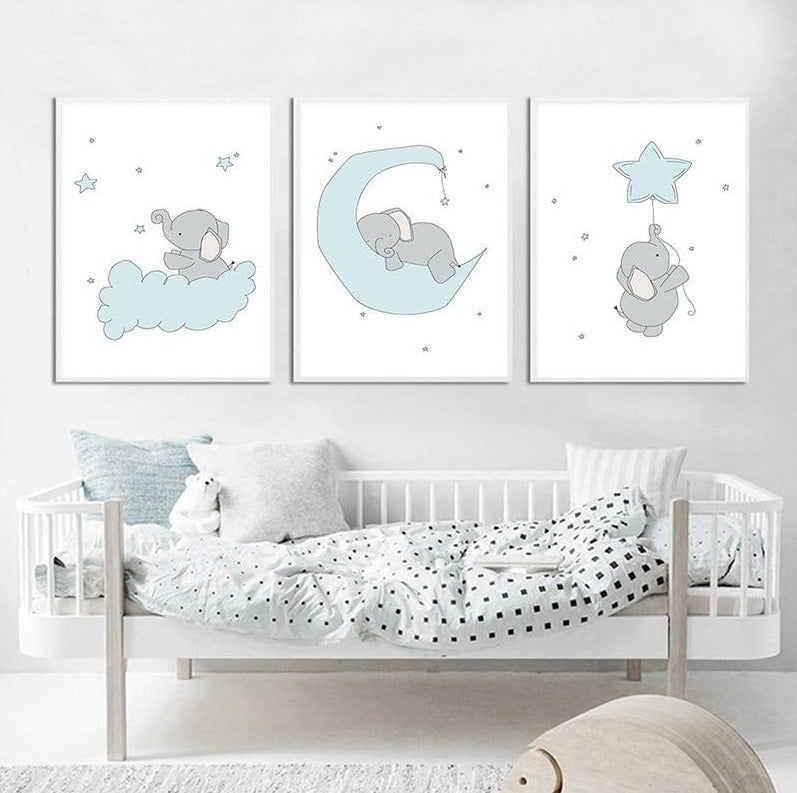 Dreamy Elephant Canvas Wall Art - Nursery Posters - Just Kidding Store