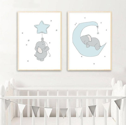 Dreamy Elephant Canvas Wall Art - Nursery Posters - Just Kidding Store