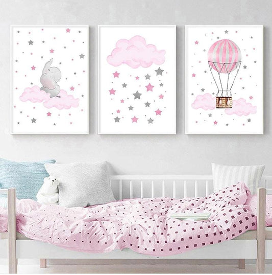 Cloud Hot Air Balloon Canvas Wall Art Nursery Posters - Just Kidding S…