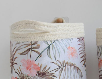 Nordic Woven Storage Basket - Green Leaf , Tropical Flowers Organizer - Just Kidding Store