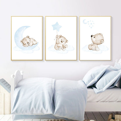 Dreamy Bear Canvas Wall Art - Nursery Posters - Just Kidding Store