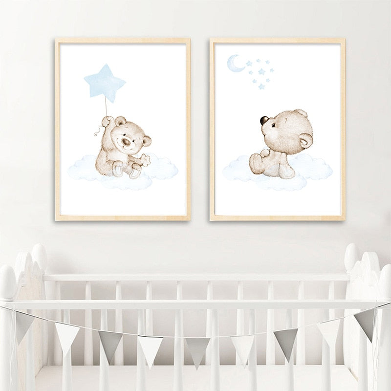 Dreamy Bear Canvas Wall Art - Nursery Posters - Just Kidding Store
