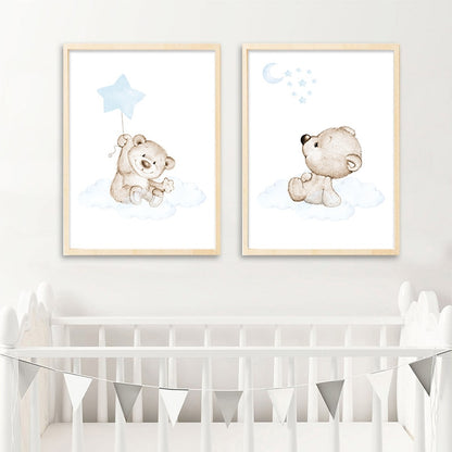 Dreamy Bear Canvas Wall Art - Nursery Posters - Just Kidding Store