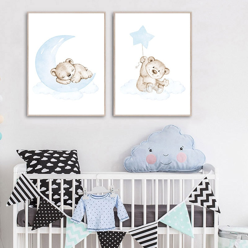 Dreamy Bear Canvas Wall Art - Nursery Posters - Just Kidding Store