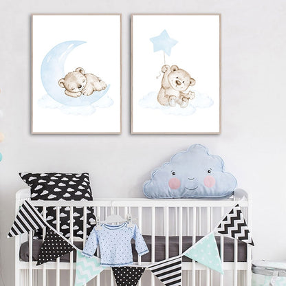 Dreamy Bear Canvas Wall Art - Nursery Posters - Just Kidding Store