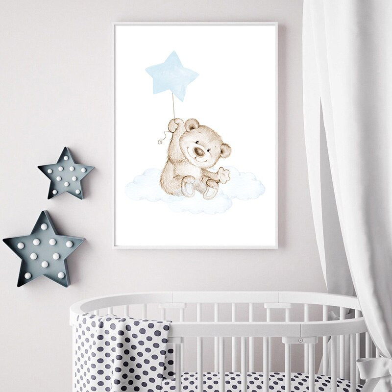 Dreamy Bear Canvas Wall Art - Nursery Posters - Just Kidding Store