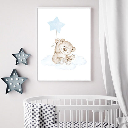 Dreamy Bear Canvas Wall Art - Nursery Posters - Just Kidding Store