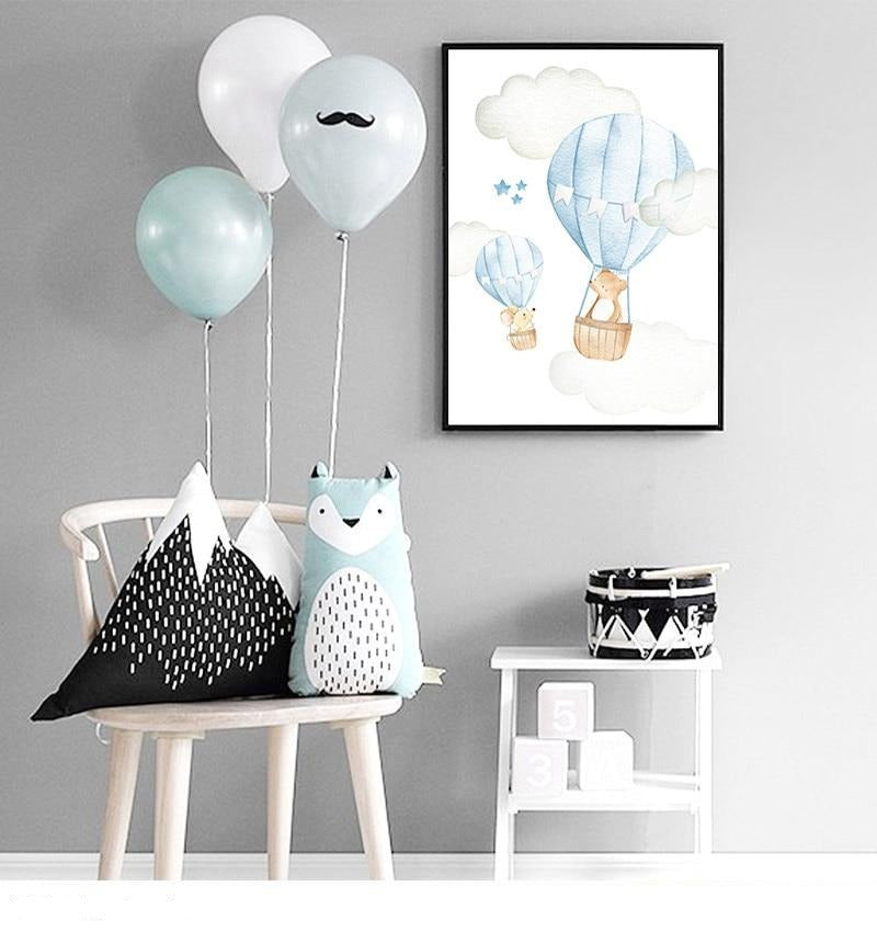 Hot Air Balloon Canvas Wall Art Childrens Posters - Just Kidding Store