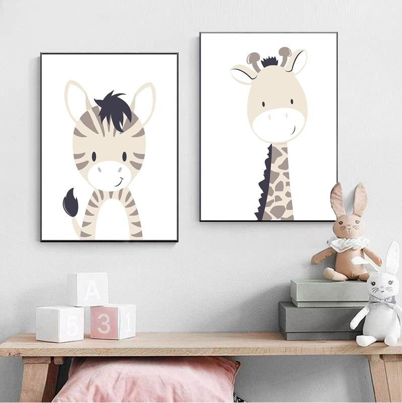 Safari Animals Canvas Art - Zebra, Elephant, Lion, Hippo, Giraffe, Tiger - Just Kidding Store