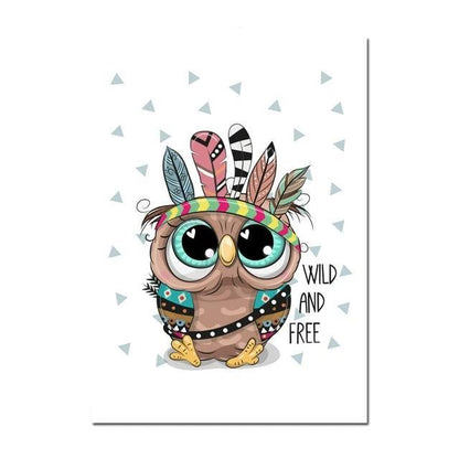 Wild And Free Canvas Wall Art - Tribal Lion Bear Owl Fox Raccoon - Just Kidding Store