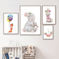 Watercolor Canvas Kids Art Floating Rabbits , Fox - Just Kidding Store