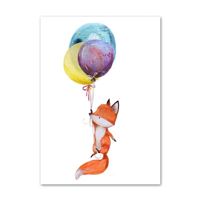 Watercolor Canvas Kids Art Floating Rabbits , Fox - Just Kidding Store