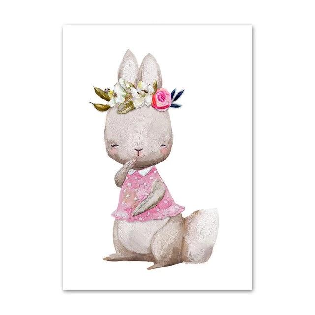 Watercolor Canvas Kids Art Floating Rabbits , Fox - Just Kidding Store
