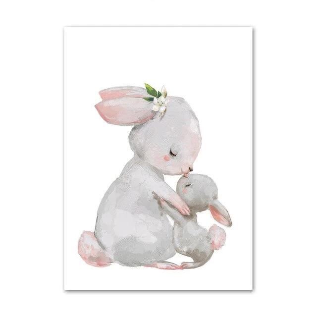 Watercolor Canvas Kids Art Floating Rabbits , Fox - Just Kidding Store