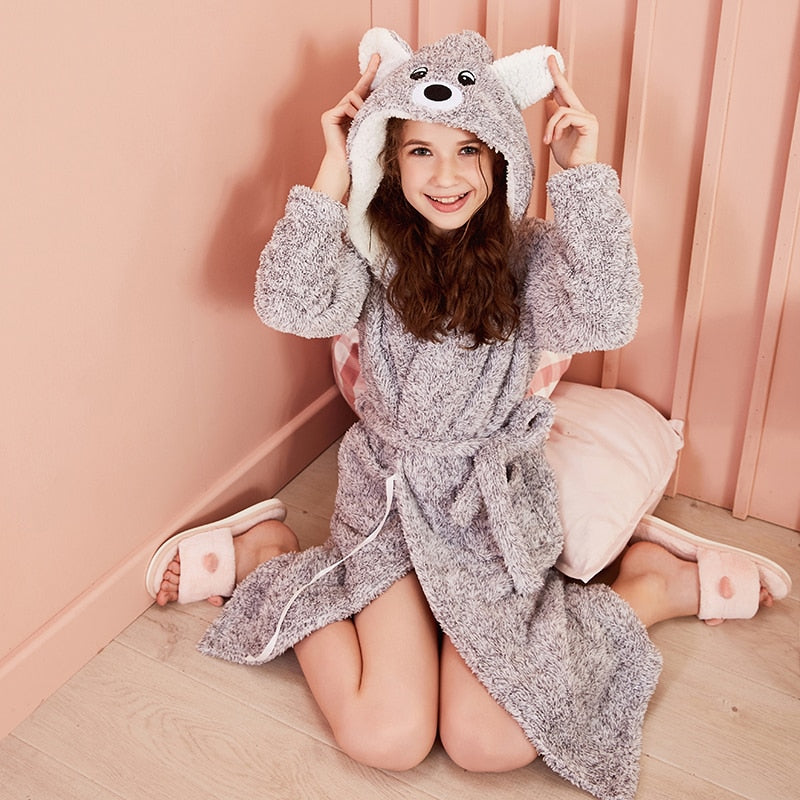 Kids Hooded Chunky Dressing Gown - Bear Kids Robe - Just Kidding Store
