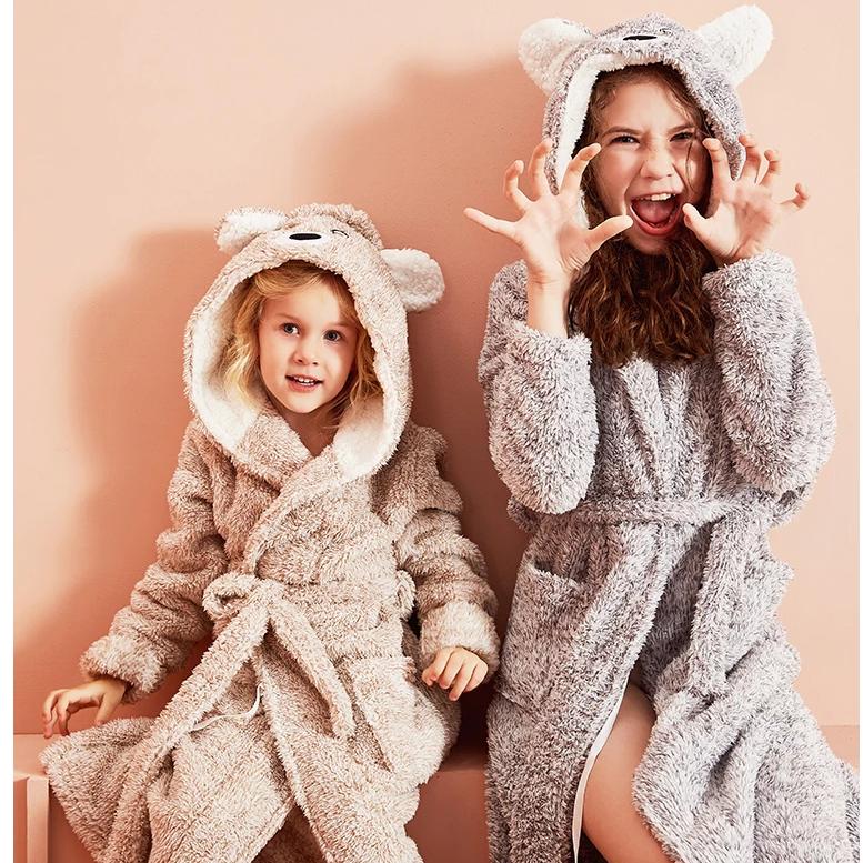 Kids Hooded Chunky Dressing Gown - Bear Kids Robe - Just Kidding Store