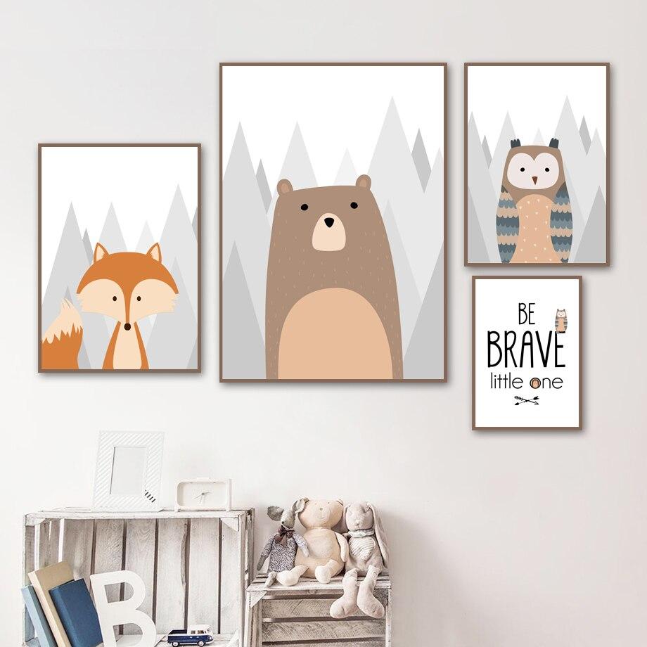 Woodland Animals Canvas Art - Bear, Owl, Fox, Raccoon Wall Posters - Just Kidding Store