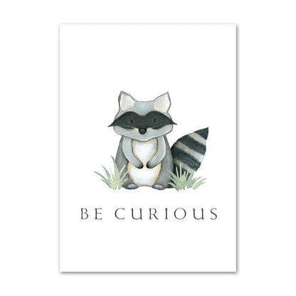 Woodland Animals Wall Art - Bear, Fox, Fawn, Rabbit, Owl, Raccoon - Just Kidding Store