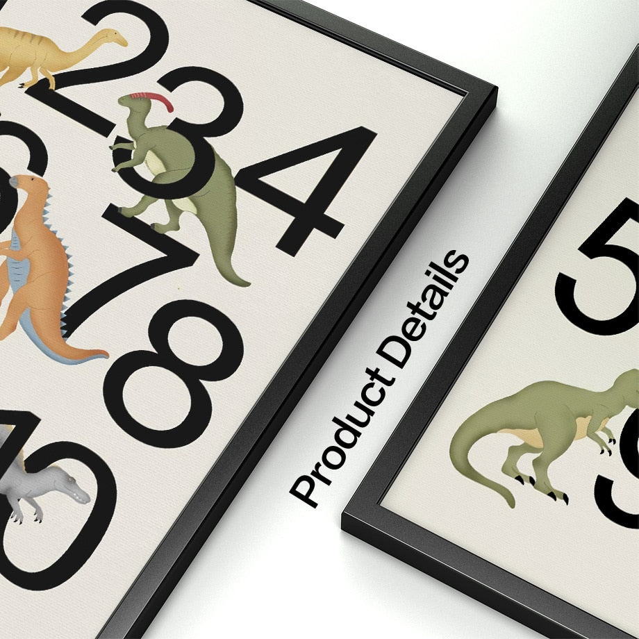 Dinosaur Letters And Numbers Canvas Wall Art