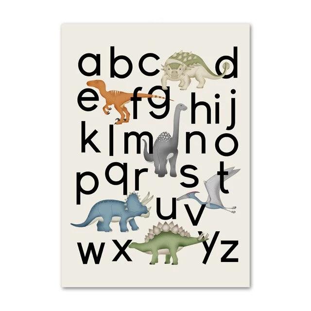 Dinosaur Letters And Numbers Canvas Wall Art