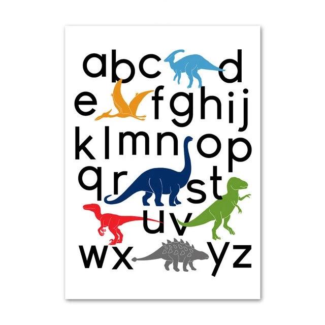 Dinosaur Letters And Numbers Canvas Wall Art