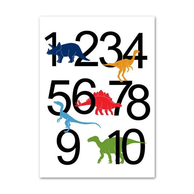 Dinosaur Letters And Numbers Canvas Wall Art