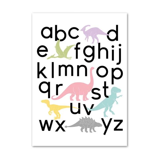 Dinosaur Letters And Numbers Canvas Wall Art