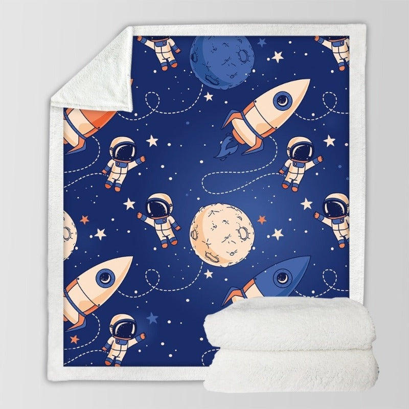 Outer Space Spaceman Astronaut Soft Sherpa Blanket - Just Kidding Store