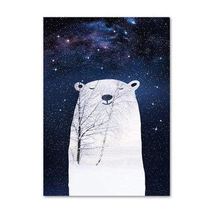 Starry Sky Canvas Painting - Bear Rabbit Fox Deer - Just Kidding Store
